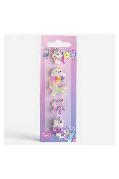 Set inele copii, model glitter, sclipici, argintiu, 5 bucăți – accesoriu jucăuș pentru mâini