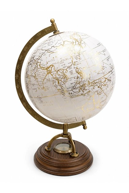 Decorative World Globe with Wooden Compass 4138-g