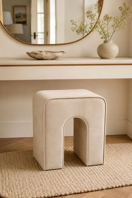 NU Bench Dekoratif Puf Tabure Krem Baby Face Kumaş 43x37x43 cm