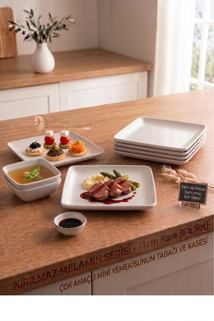 6 Pieces 11 cm White Square Serving Plate Unbreakable Melamine Sauce Bowl Jam Bowl Appetizer Plate (11 X 11 cm)