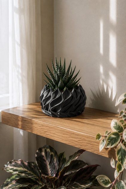 Yaprak Katmanlı Oymalı Dekoratif Saksı 15 cm Drenajlı Sukulent Bitki Saksısı