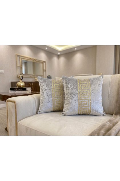 2 Pieces Velvet/Cushion Cover/Silver Leather Embroidered/40X40Cm/Velvet on the Back/Grey Glitter Gold