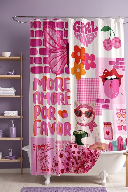Cat, More Amore Por Favor Patterned Shower Curtain, Bathtub Curtain 175X200Cm