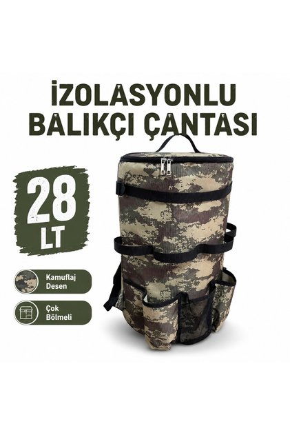 28 LT İzolasyonlu Balıkçı Çantası Kamuflaj Desenli Çok Bölmeli Kamp Piknik Çantası