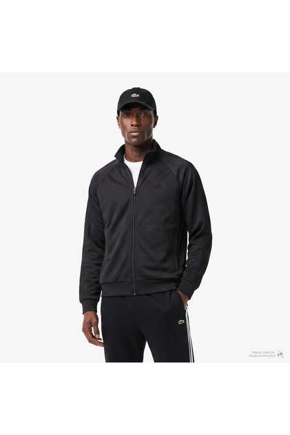 Erkek Regular Fit Fermuarlı Monogram Siyah Sweatshirt