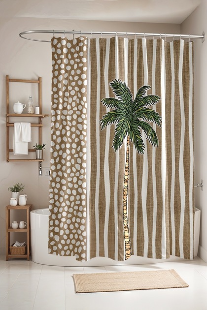 Simple Palm Tree Patterned Shower Curtain, Bathtub Curtain 175X200Cm