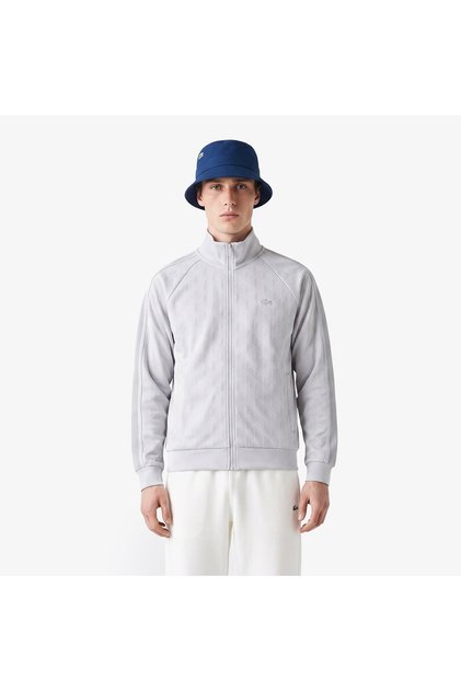 Erkek Regular Fit Fermuarlı Monogram Gri Sweatshirt