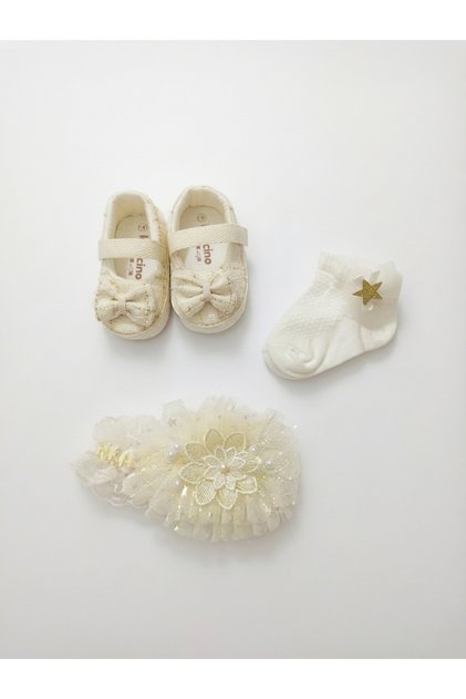 Baby Girl 3 Piece Accessory Set – Shoes, Headband and Socks | 0-1 Years Old