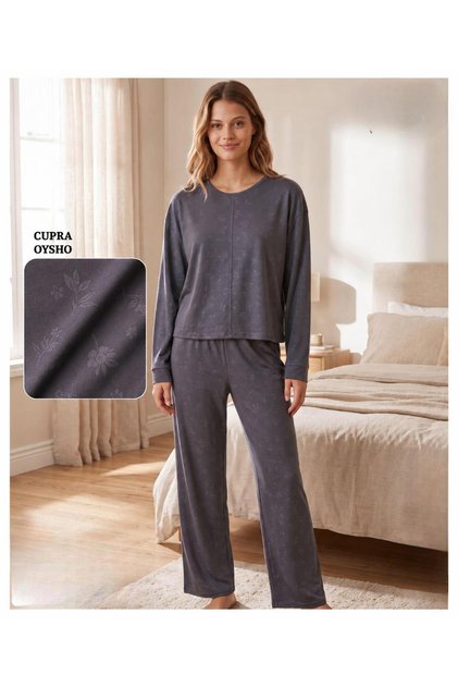 Kadın Oysho Bisiklet Yaka Uzun Kol Desenli Baharlık Pijama Takımı 20104GÇ - 1 Adet
