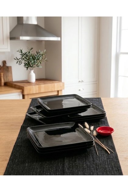 6 Pieces 26 cm Black Square Serving Plate Unbreakable Melamine Dinner Plate Presentation Plate (26 X 26 cm)
