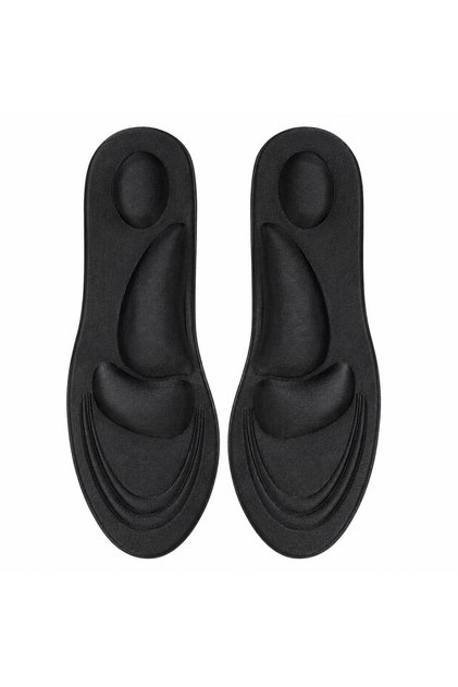 نعل داخلي أسود مبطن بدعم متعدد المناطق لقوس القدم والكعب لراحة أفضل أثناء المشي