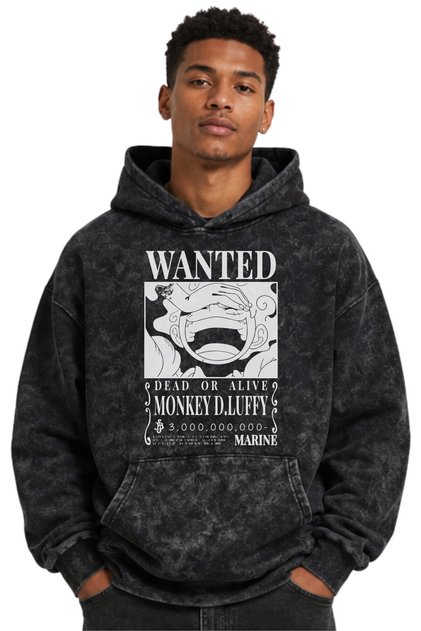 Wanted One Piece Monkey D. Luffy Anime Printed Unisex Oversize Washable Premium Hoodie Sweatshirt