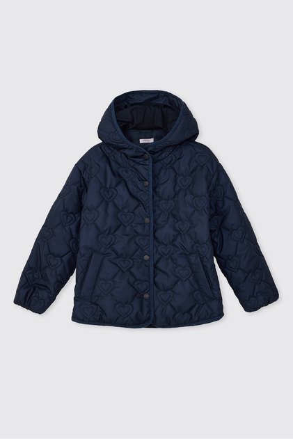 Girl's Heart Quilted Navy Blue Coat