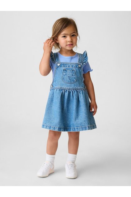 Kız Bebek Mavi Ayı Cep Denim Salopet