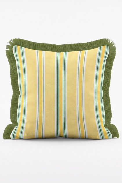Yellow and Green Vertical Line Pattern Decorative Fringed Throw Pillow Cover