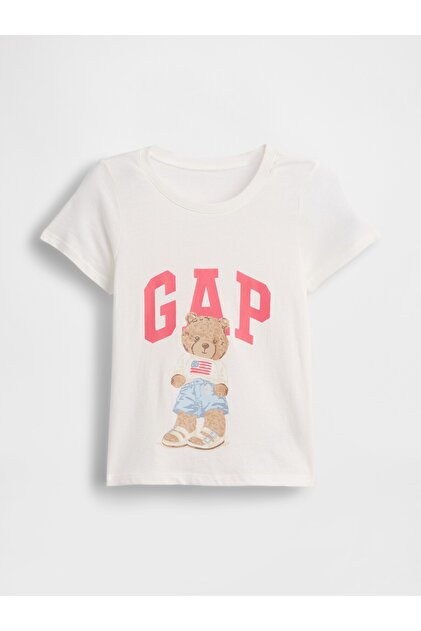 Kız Bebek Kırık Beyaz Grafik Baskılı T-Shirt