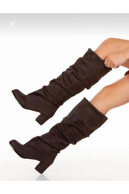 Pusi Smoked Suede Bellows-Heeled over the Knee Boots