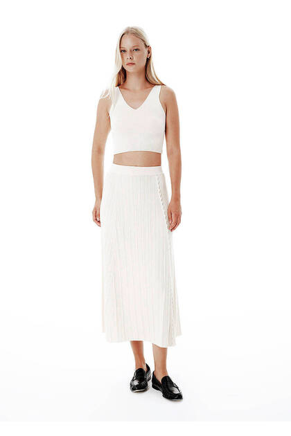 Knitted Detail a Form Beige Knitwear Skirt