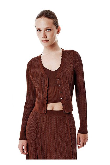 Knitted Detail Mine Button Brown Knitwear Cardigan