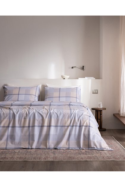 Oise Single 100% Cotton Ranforce Printed Sheet and Duvet Cover Set - Blue/Beige