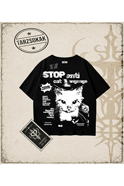 Gotik & Grunge STREETWEAR STOP ANTI CAT Tişört