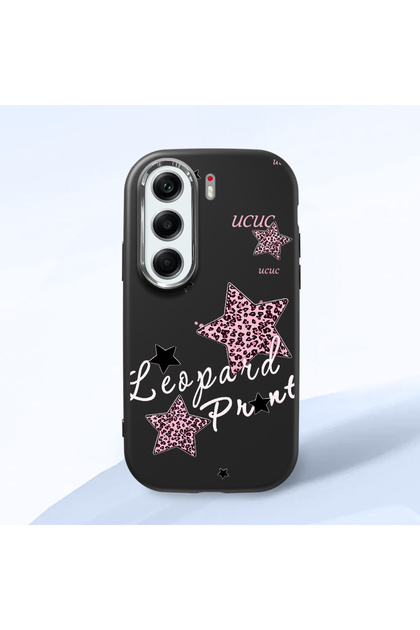 Tecno Camon 40(Cm5) Compatible Leopard Pattern Stars Pattern Shock Absorbing Camera Protected Black Silicone Case