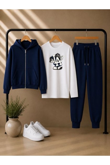Armikids Unisex Kids 3-Piece Sports Set Hooded Zipper Jacket, T-Shirt and Sweatpants