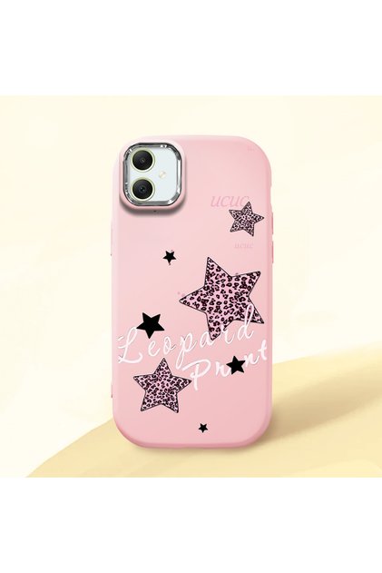 Samsung Galaxy A05 Compatible Leopard Pattern Stars Pattern Shock Absorbing Pink Silicone Case with Camera Protection