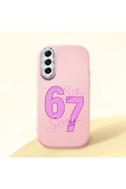 Pink Silicone Case with Compatible Samsung Galaxy S21 Fe Number Six Seven Written Pattern and Shock Absorbing Camera Protection