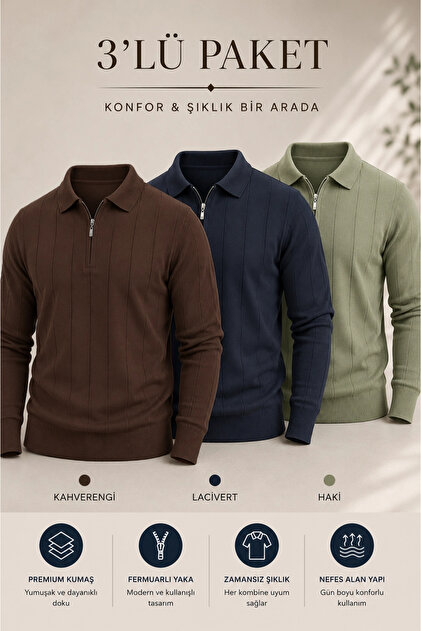Men's Polo Collar Sweater 3-Piece Set T8 Edwtk195