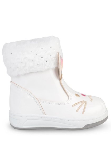 Boots Cat Embroidered Patent Leather Boots and Boots - White, Sizes 21-25