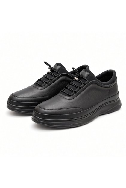 Men's Black Genuine Leather Breathable Micro-Cooled Sole Casual Shoes