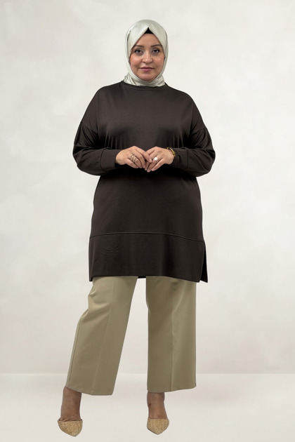 68087 Plus Size Low Sleeve Modal Tunic - Coffee
