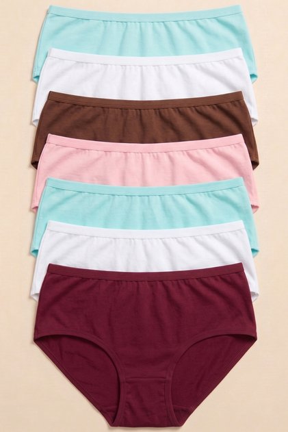 High Waist Bikini Panties 7-Piece Cotton Mixed Color Women's Set