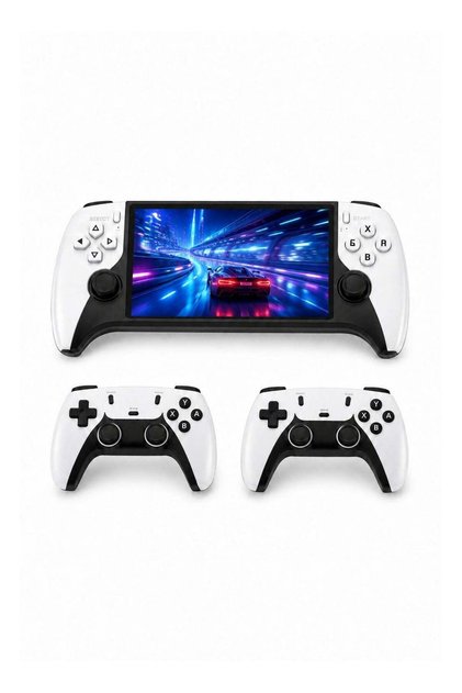 SF3500 Plus Handheld Game Console, 5-Inch IPS Screen, 2 Controllers, FHD TV Output, Dual-Core 1.2G, 2GB DDR3, 5–7 Hours Playtime, Type-C & OTG, White/Black
