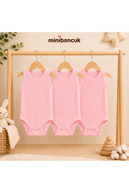 100% Cotton 3-Piece Pink Strappy Baby Bodysuit Set