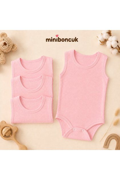 100% Cotton 4-Piece Pink Strappy Baby Bodysuit Set