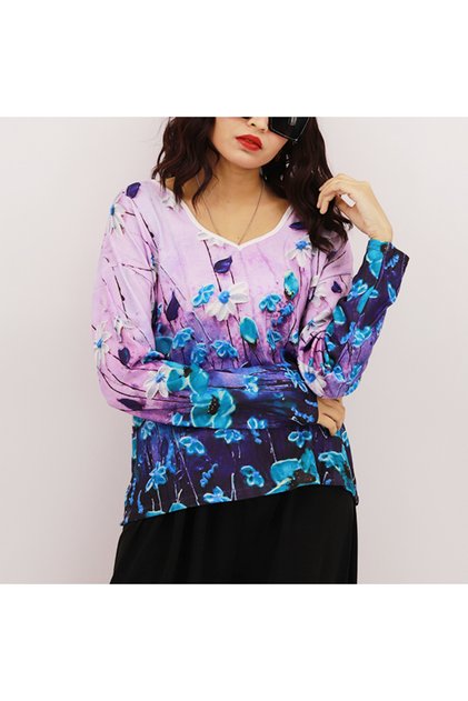 Women's Purple Floral Sweetheart Neck Blouse
