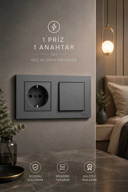 Grano Füme Anahtar Topraklı Priz Çerçeve Set
