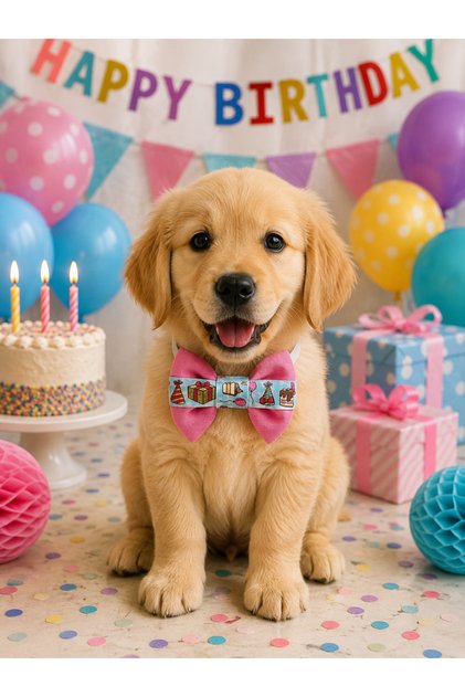 Pink Color Birthday Themed Dog Bow Tie Cat Bow Tie (1-50kg)