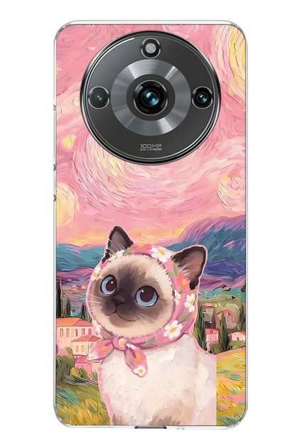 Realme 11 Pro / 11 Pro Plus Compatible Van Gogh Themed Cat Pattern Transparent Phone Case