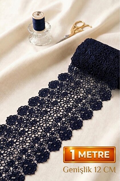 Easy Iron Lacivert Güpür Dantel Şerit-Süsleme- 12 cm Genişlik- 1 Metre-F301