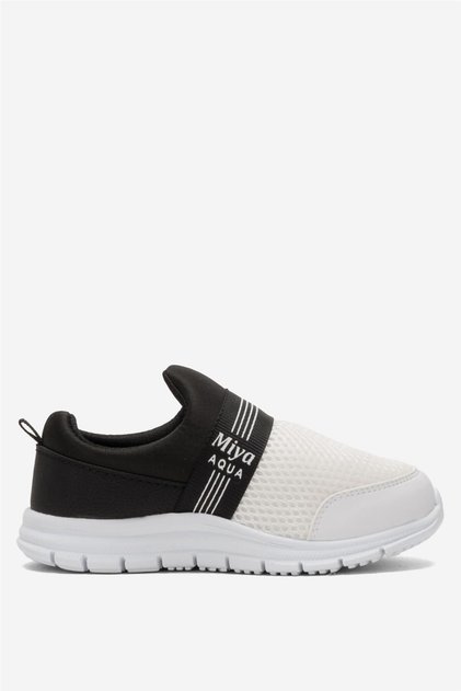Children's Elasticated Lightweight Airfle Sports Shoes Black - White