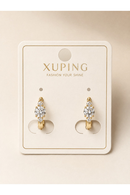 Xuping Jewelry 14K Altın Kaplama Zirkon Taşlı Halka Küpe Tektaş Detaylı Küpe