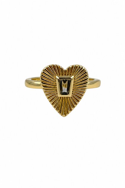 Yellow Color Heart Shaped Stylish Women's Ring with Dark Stone Detail
