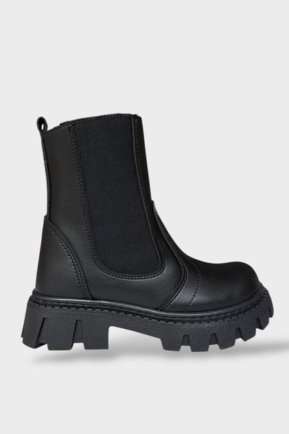 Rubber Detailed Thick Sole Girls' Boots Black