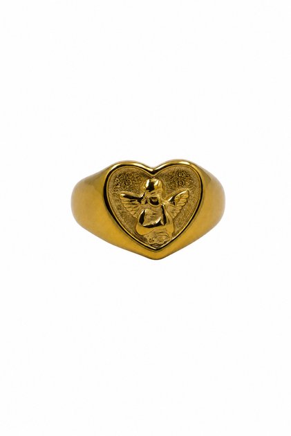Steel Ring with Yellow Heart Angel Figure - Special Design Ring for Women and Men