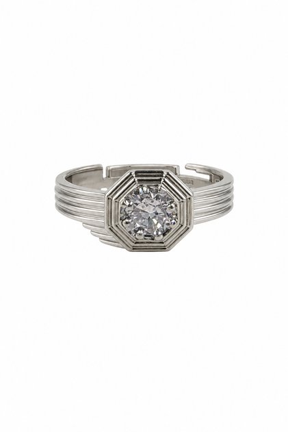 Stylish Design Steel Ring with Single Stone Detail for Men and Unisex Use