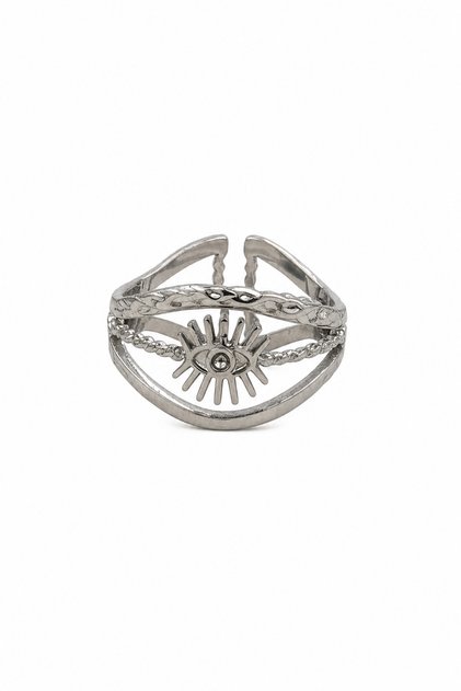 Adjustable Steel Evil Eye Motif Ring - Stylish and Durable Gray Women's Accessory