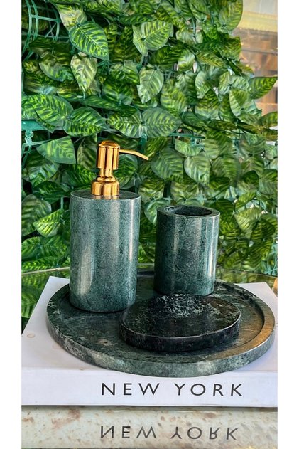 Esterhomedecor 4 Piece Marble Bathroom Set with Tray